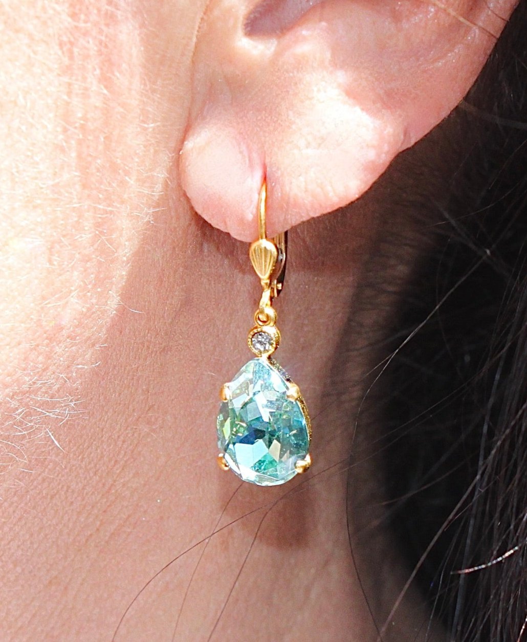 Ocean Green Faceted Teardrop Crystal Earrings