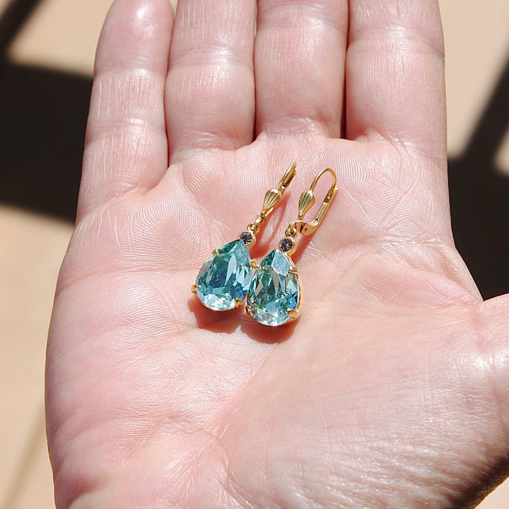 Ocean Green Teardrop Crystal Earrings