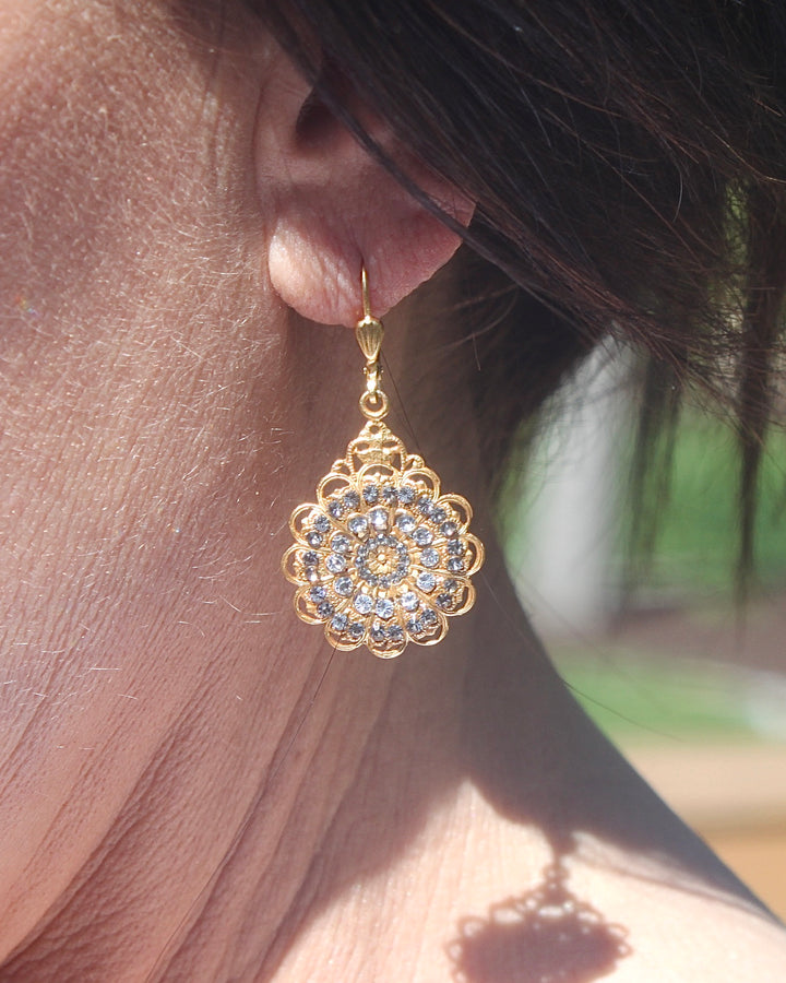 Black Diamond Small Medallion Crystal Earrings