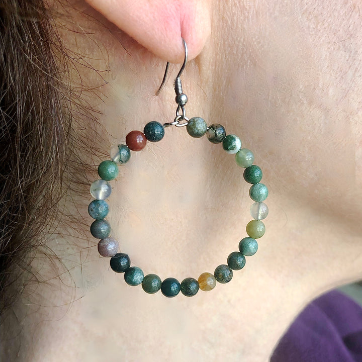 Indian Agate Gemstone Earring on ear