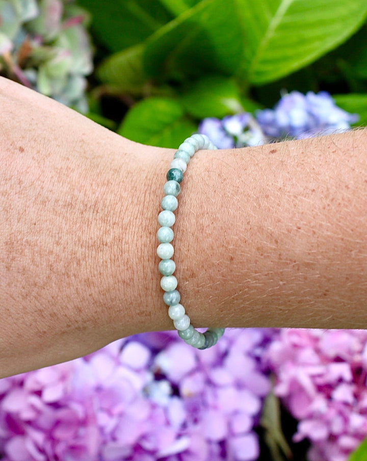 Jadeite 4mm Beaded Gemstone Bracelet on a wrist