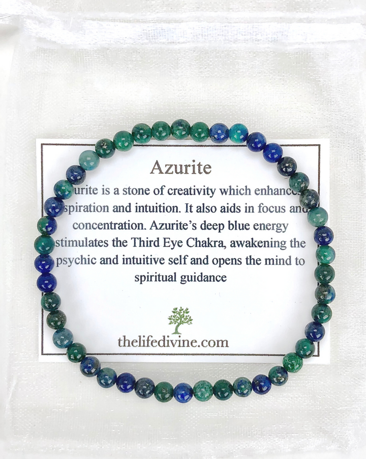 Children's Azurite 4mm Gemstone Bracelet with Description card