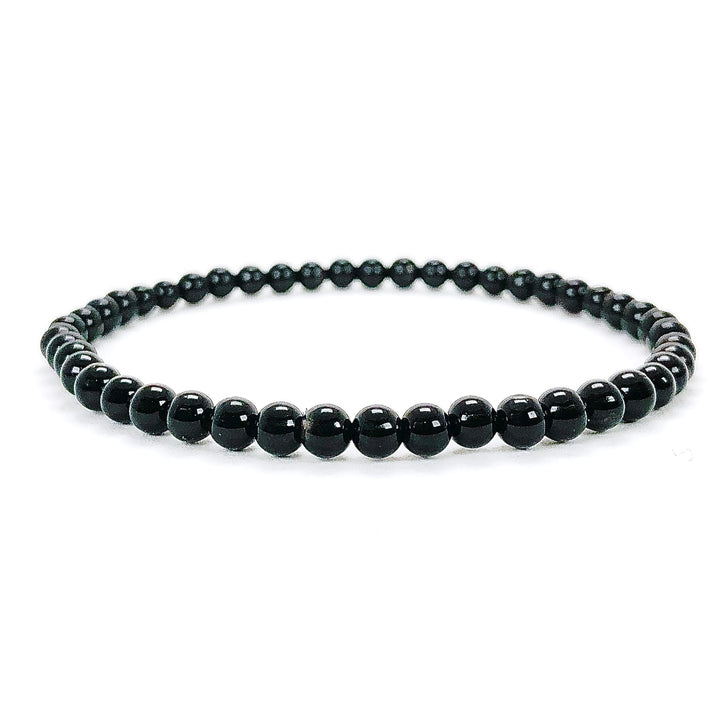 Children's Black Agate 4mm Gemstone Bracelet on White Background