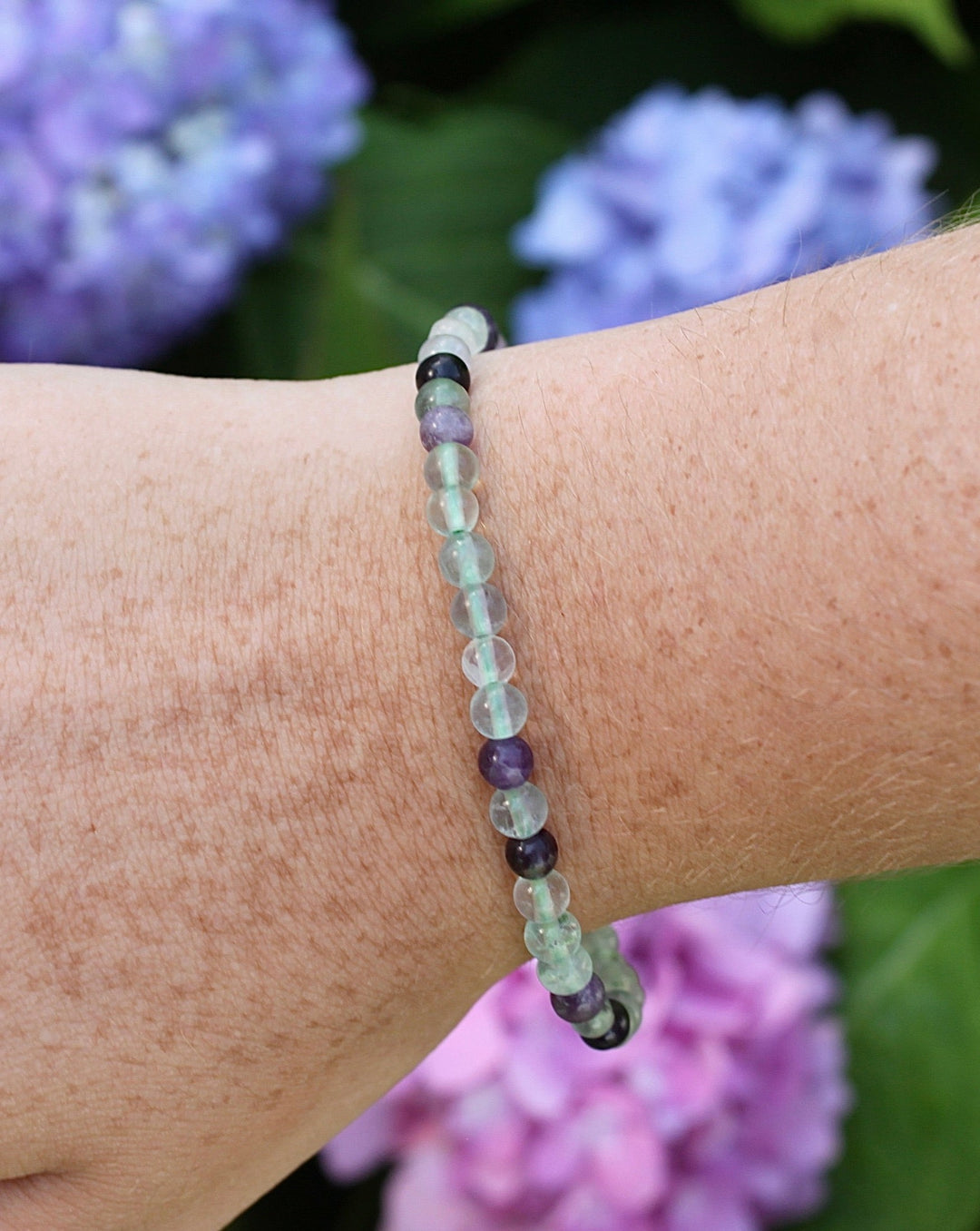 Children's Fluorite 4mm Gemstone Bracelet on a wrist