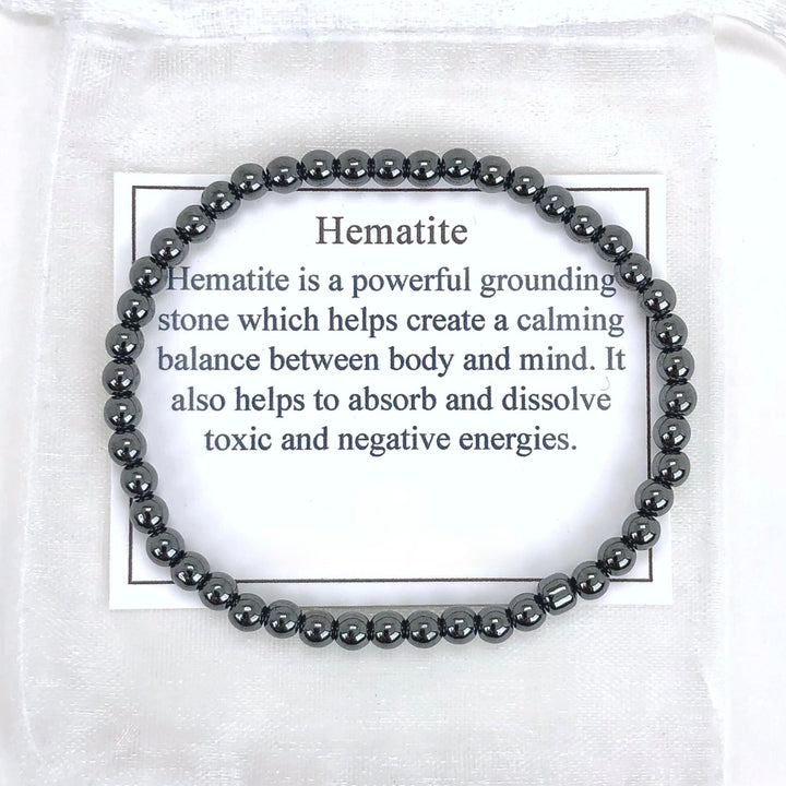 Children's Hematite 4mm Gemstone Bracelet with Description Card