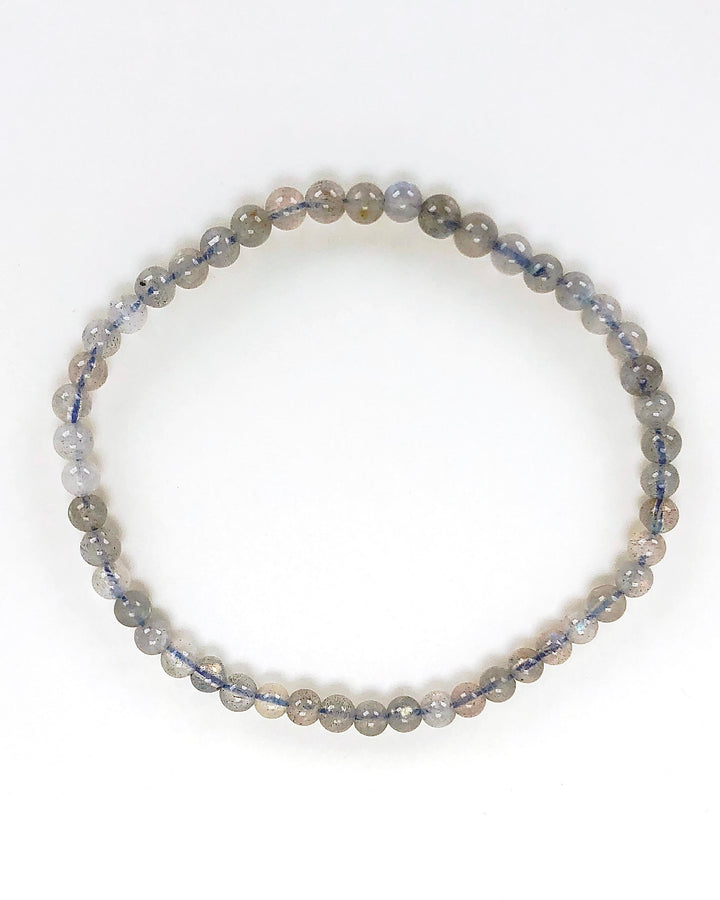 Labradorite 4mm Gemstone Bracelet on a white background.