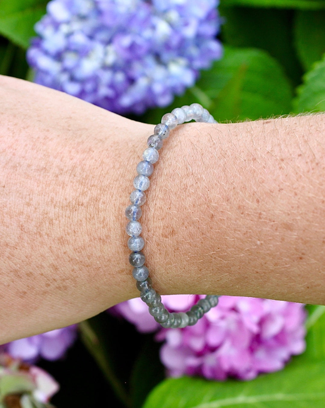 Children's Labradorite 4mm Gemstone Bracelet on a wrist