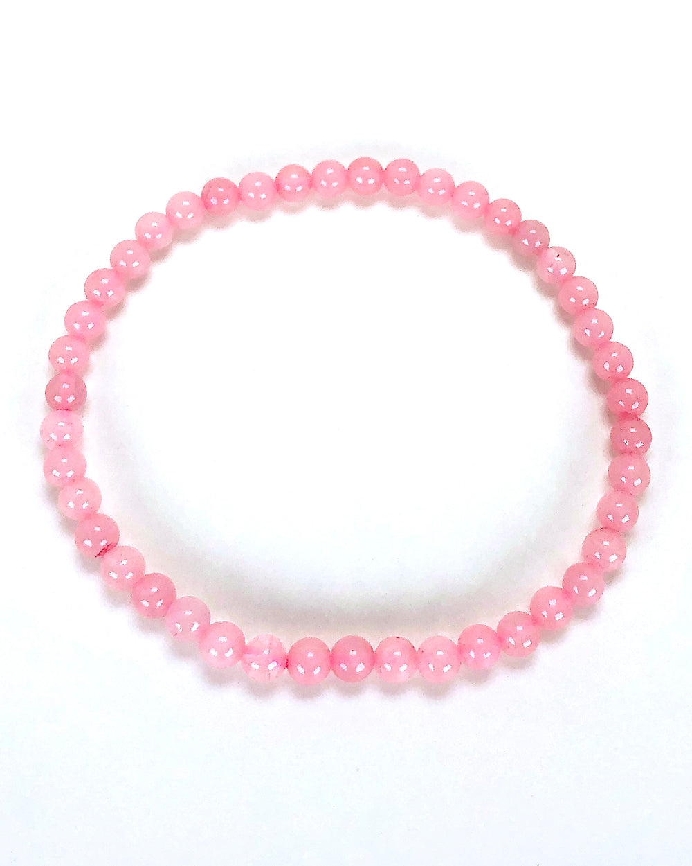 Men's Rose Quartz 4mm Beaded Gemstone Bracelet on a white background.