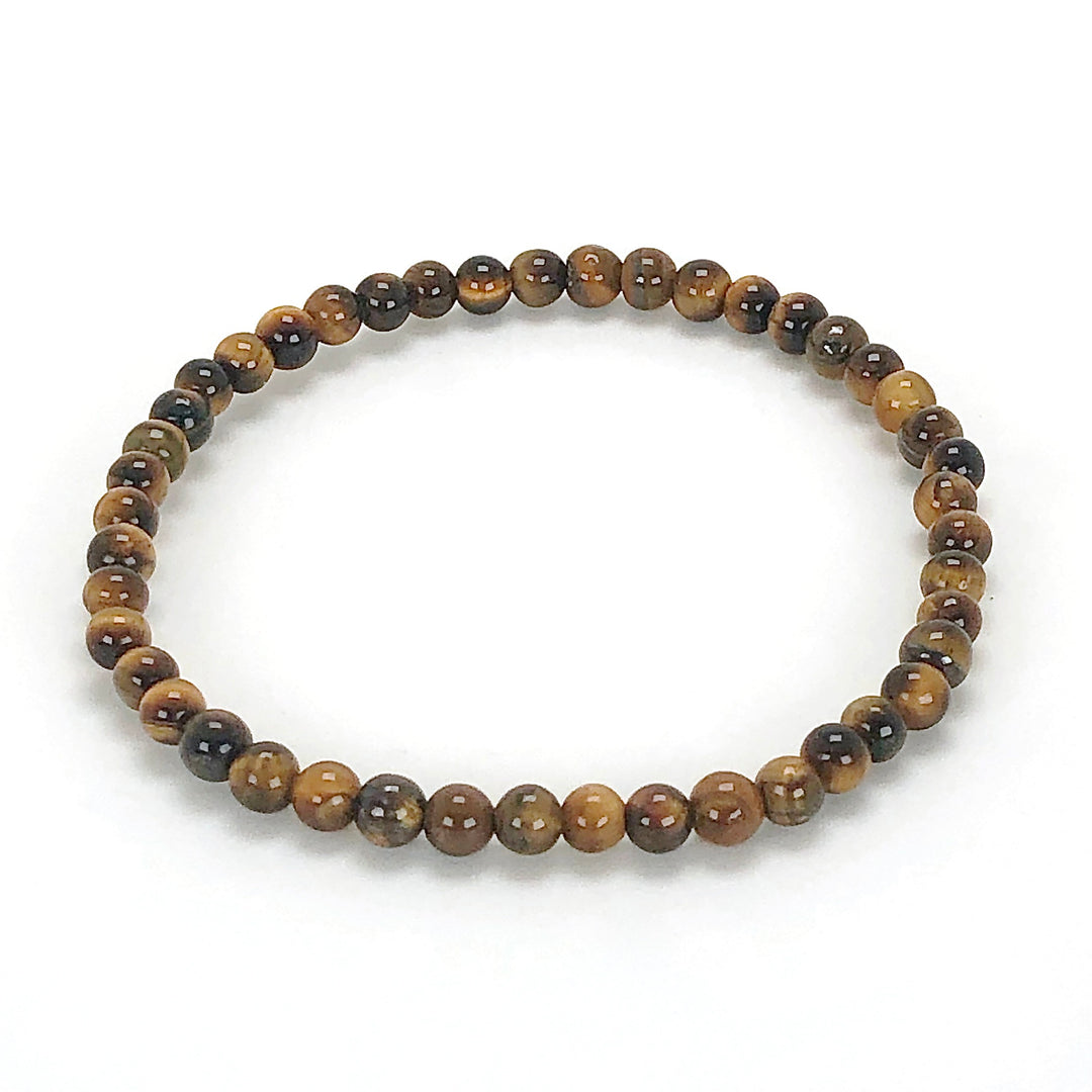 Men's Tiger Eye 4mm Beaded Gemstone Bracelet on a white background.