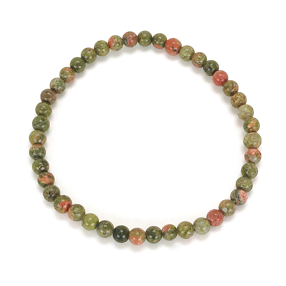 Men's Unakite 4mm Beaded Gemstone Bracelet on a white background.