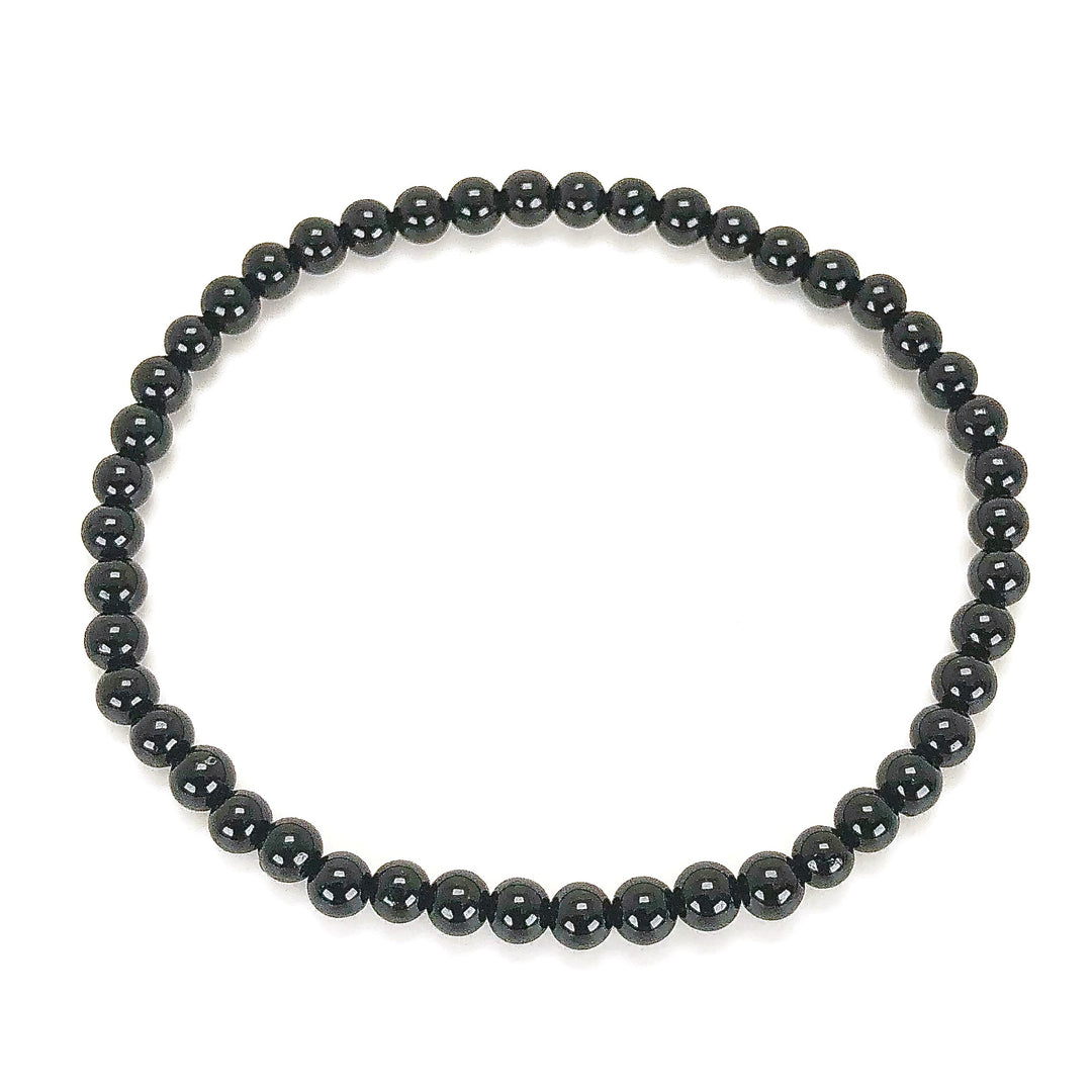 Men's Black Tourmaline 4mm Gemstone Bracelet on a white background.