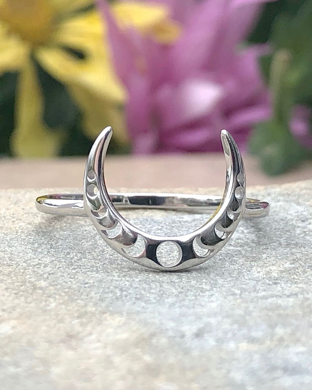 Silver Moon Rings Sterling Silver Moon with Lunar Phases Ring – The Life Divine