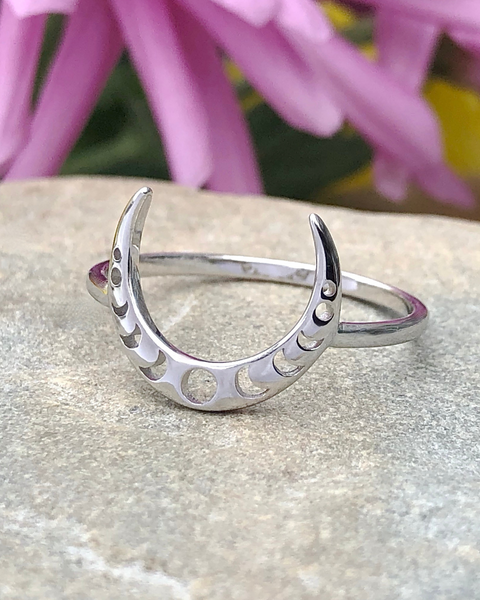 Sterling Silver Moon with Lunar Phases Ring