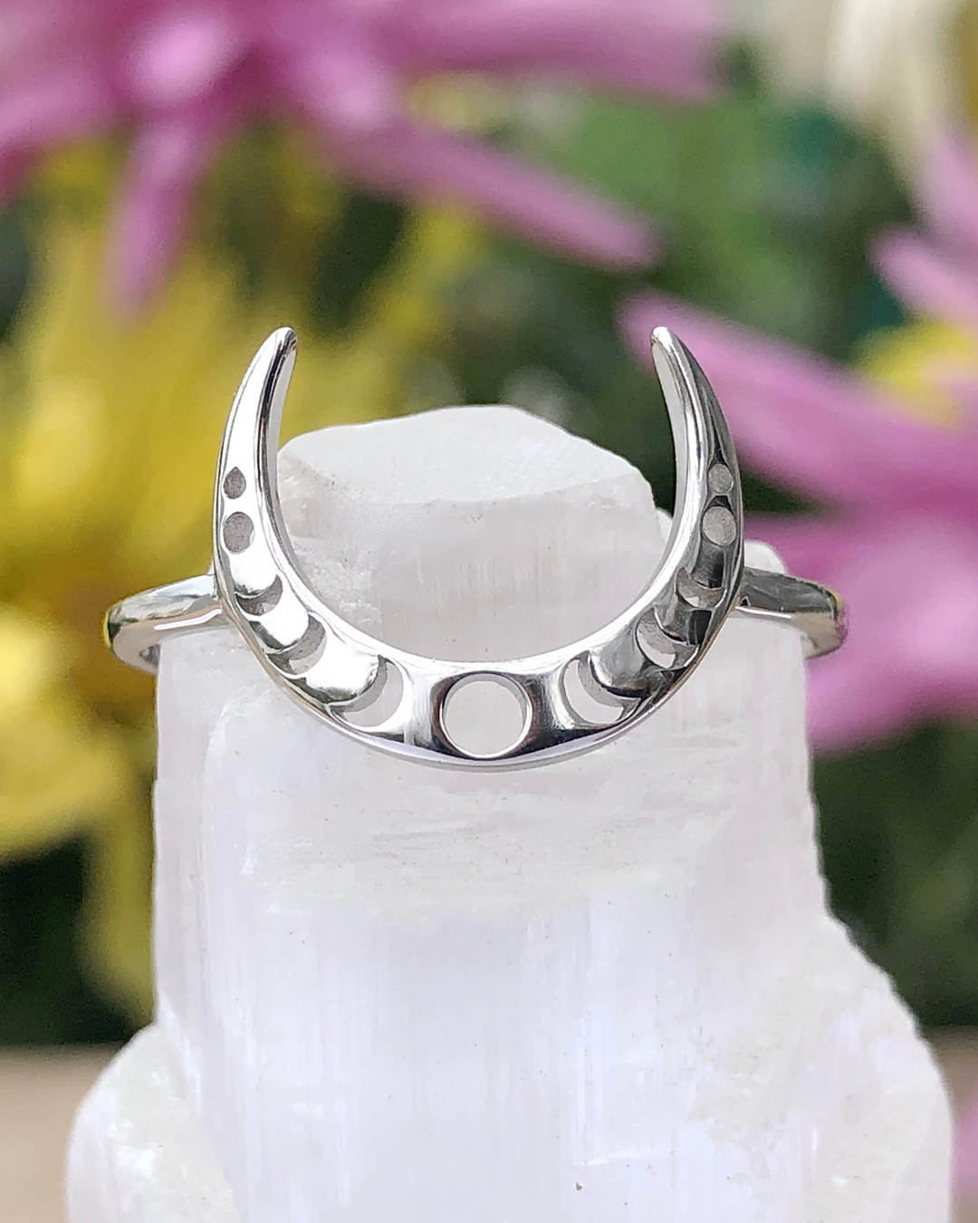 Silver Moon Rings Sterling Silver Moon with Lunar Phases Ring – The Life Divine