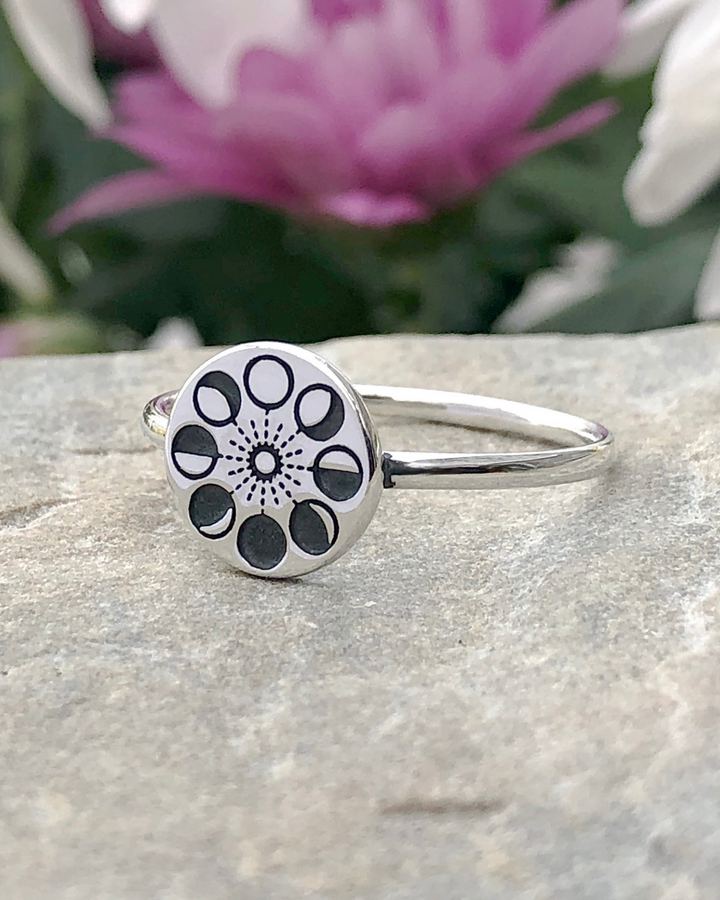 Moon Phases on Disc Sterling Silver Ring