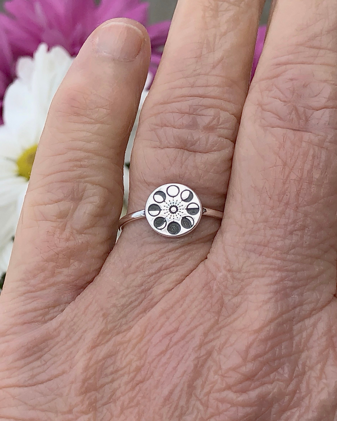 Moon Phases on Disc Sterling Silver Ring