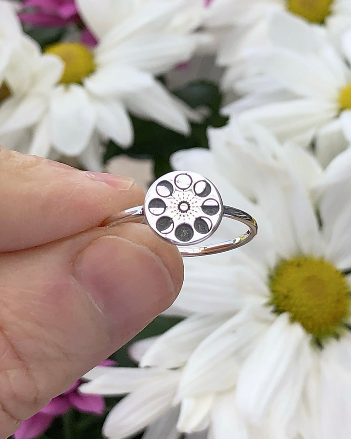 Moon Phases on Disc Sterling Silver Ring