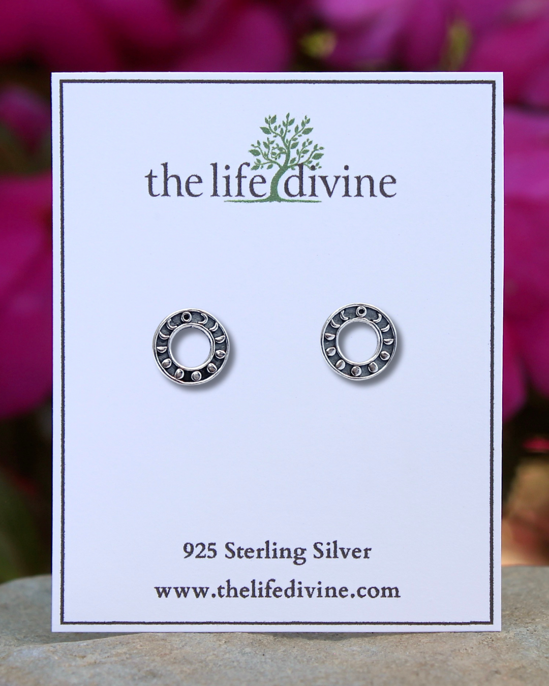 Moon Phase Sterling Silver Earrings on card