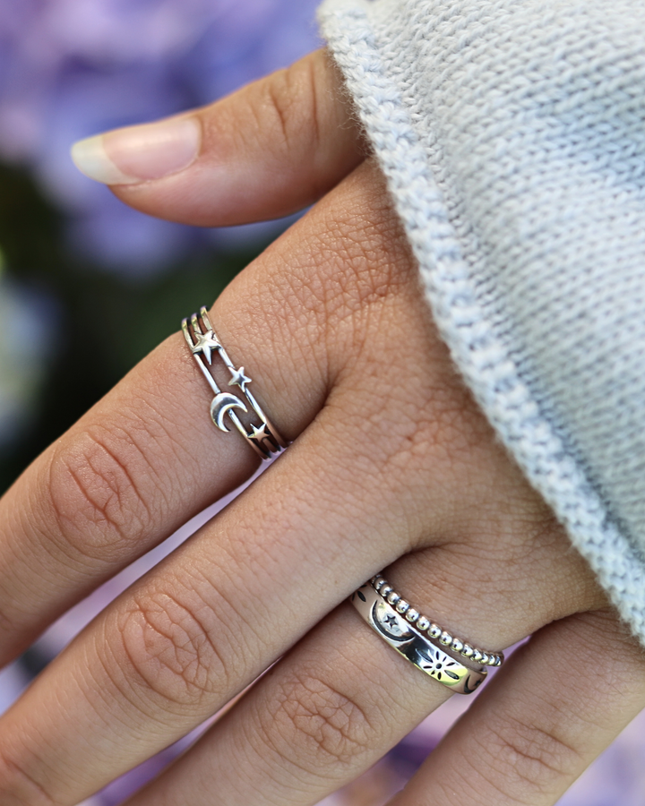 Moon and Stars Ring on fingers