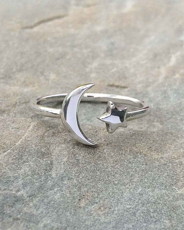 Sterling Silver Moon and Star Ring