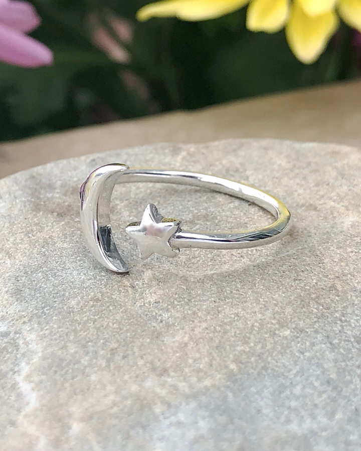 Sterling Silver Moon and Star Ring