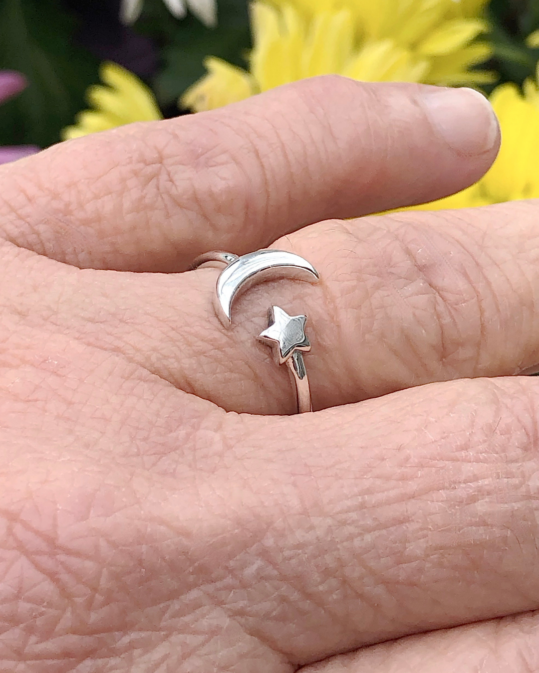 Sterling Silver Moon and Star Ring