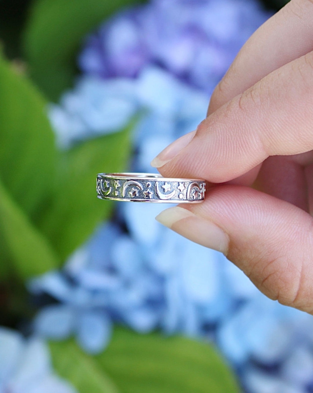 Sterling Silver Moon and Stars Band