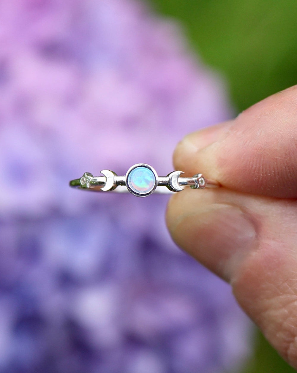 Sterling Silver Moon and Stars Blue Lab Opal Ring