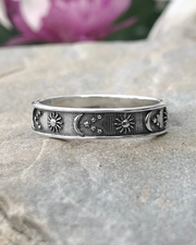 Sterling Silver Sun, Moon and Stars Band