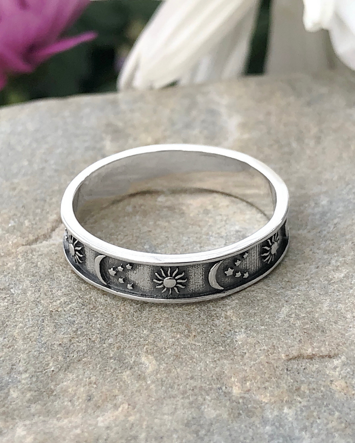 Sterling Silver Sun, Moon and Stars Band