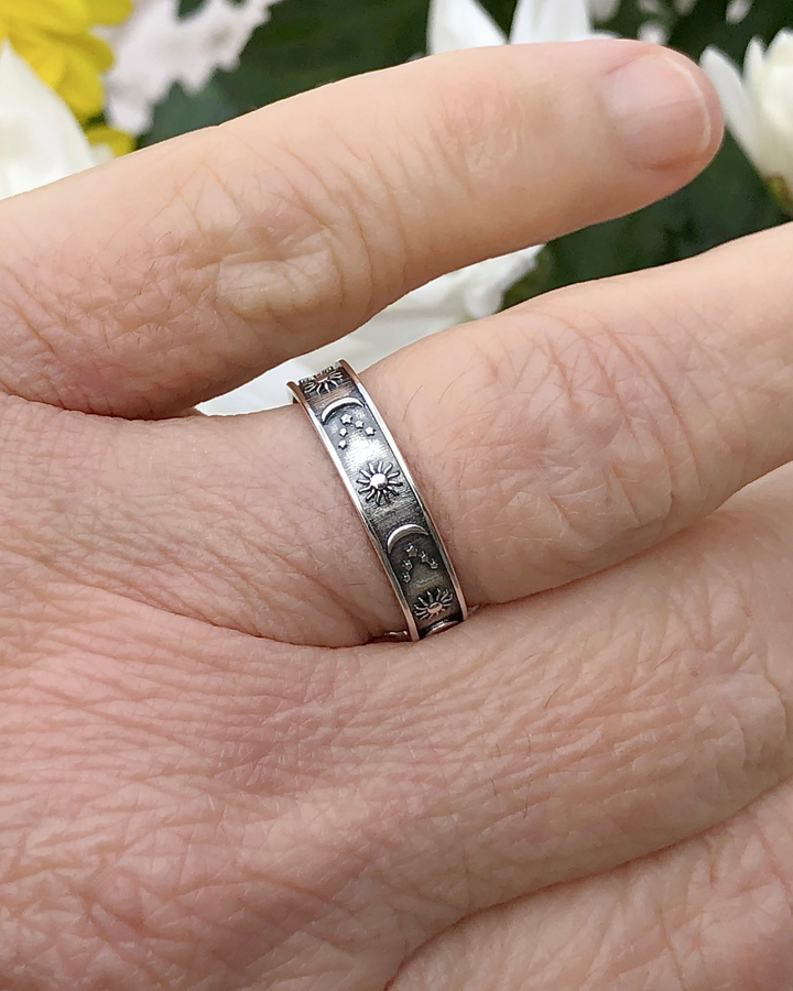 Sterling Silver Sun, Moon and Stars Band