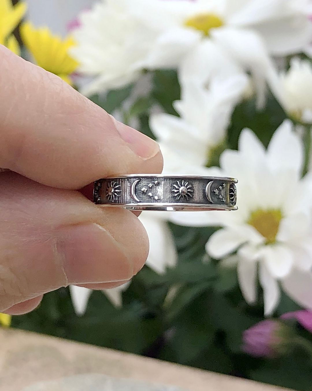 Sterling Silver Sun, Moon and Stars Band