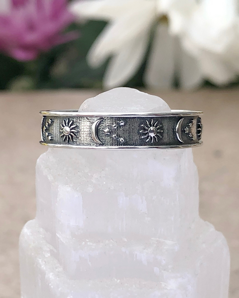 Sterling Silver Sun, Moon and Stars Band