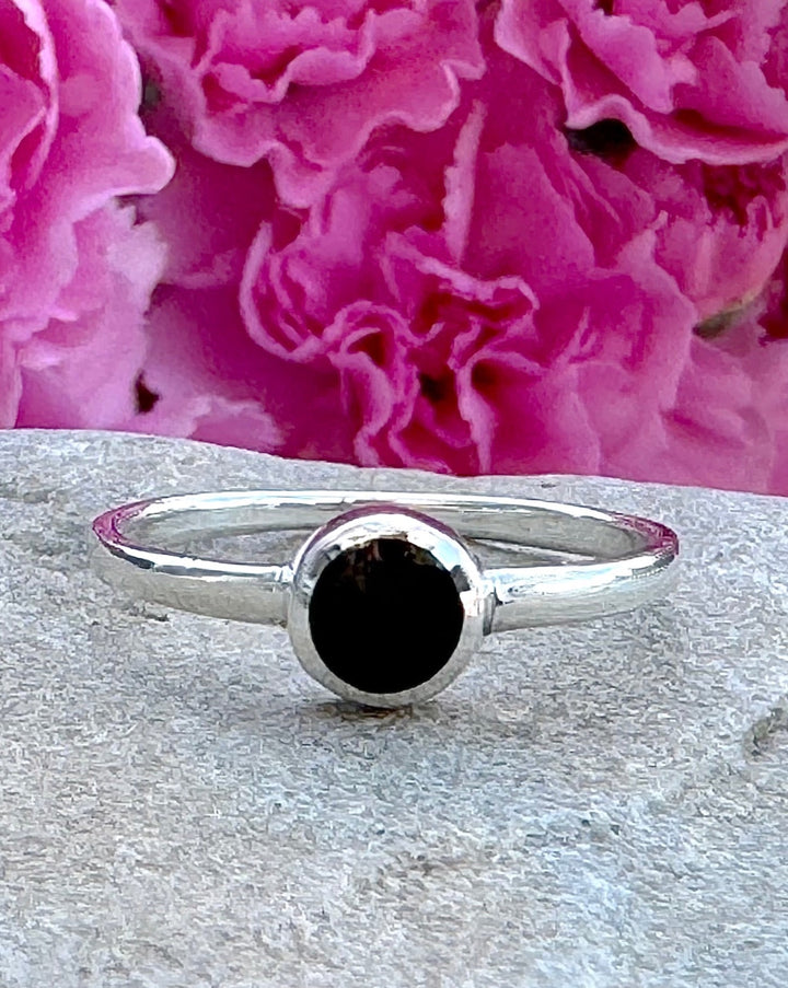 Sterling Silver Tiny Black Agate Ring