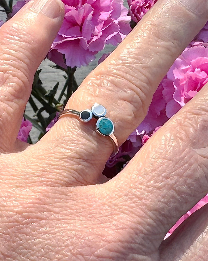 Moonstone, Black Agate and Turquoise Ring