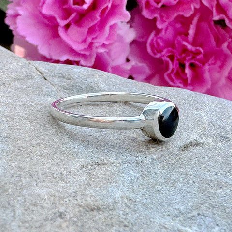 Sterling Silver Tiny Black Agate Ring
