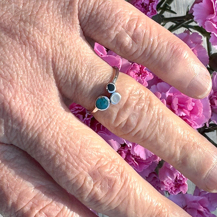 Moonstone, Black Agate and Turquoise Ring