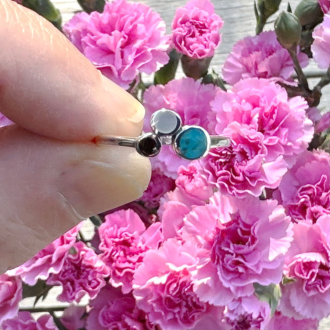 Moonstone, Black Agate and Turquoise Ring