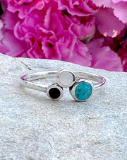 Sterling Silver Sterling Silver Moonstone, Black Agate and Turquoise Ring