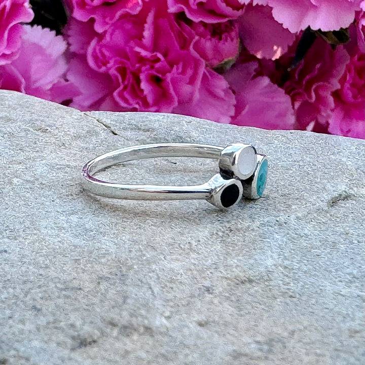 Moonstone, Black Agate and Turquoise Ring