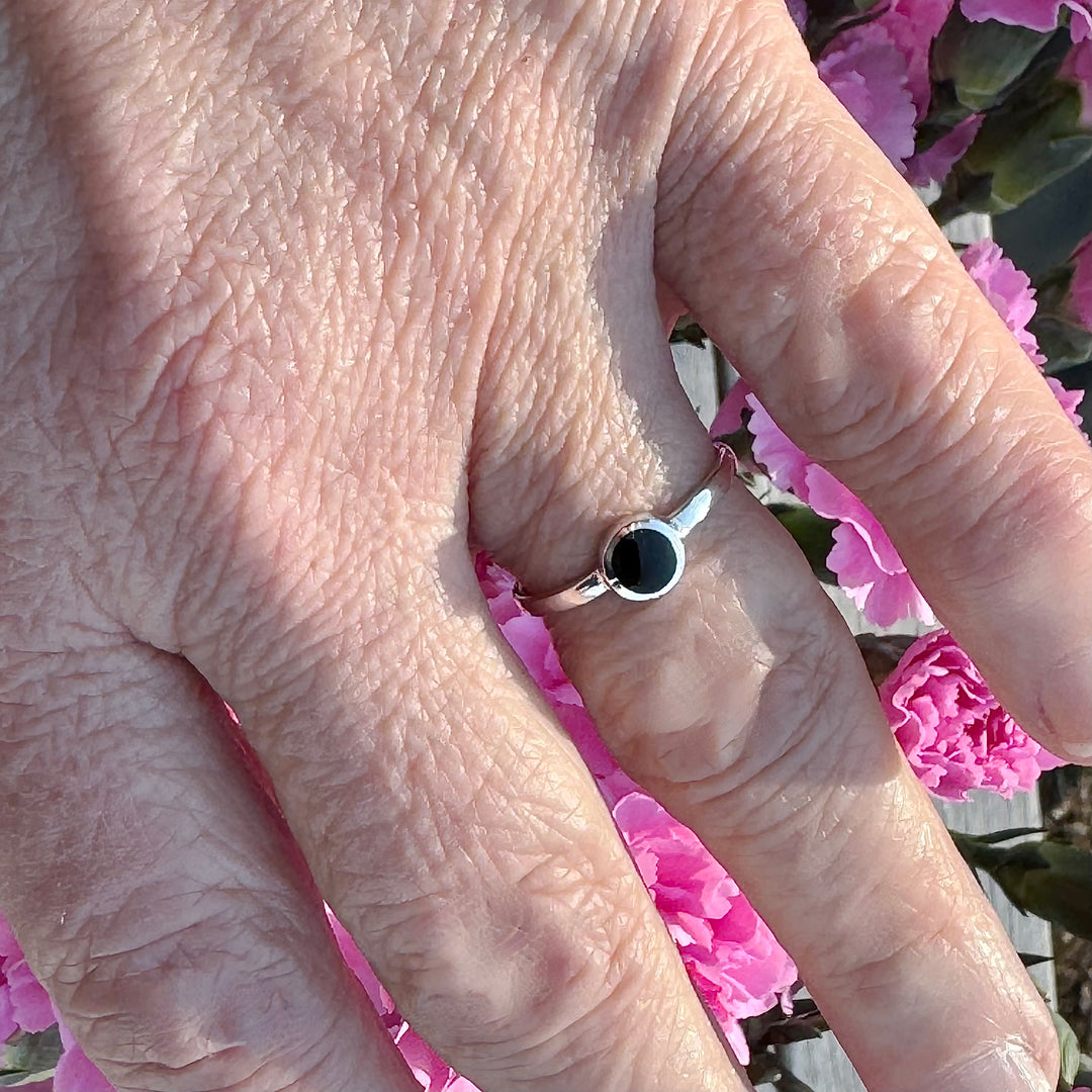 Sterling Silver Tiny Black Agate Ring