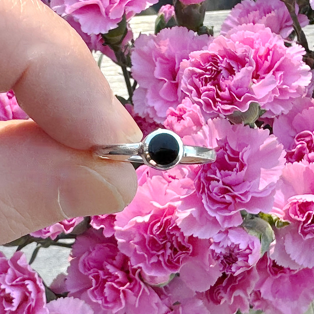 Sterling Silver Tiny Black Agate Ring