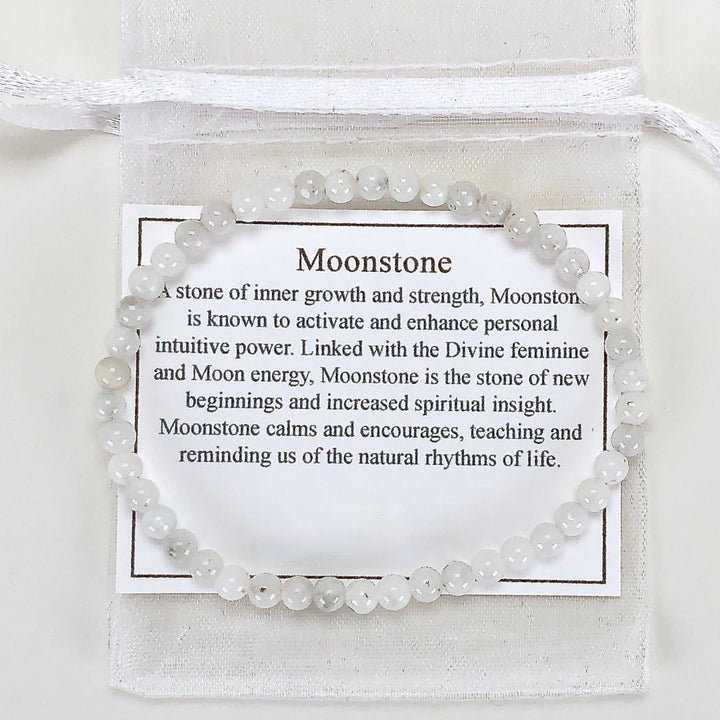 Children's Moonstone 4mm Gemstone Bracelet with Description Card