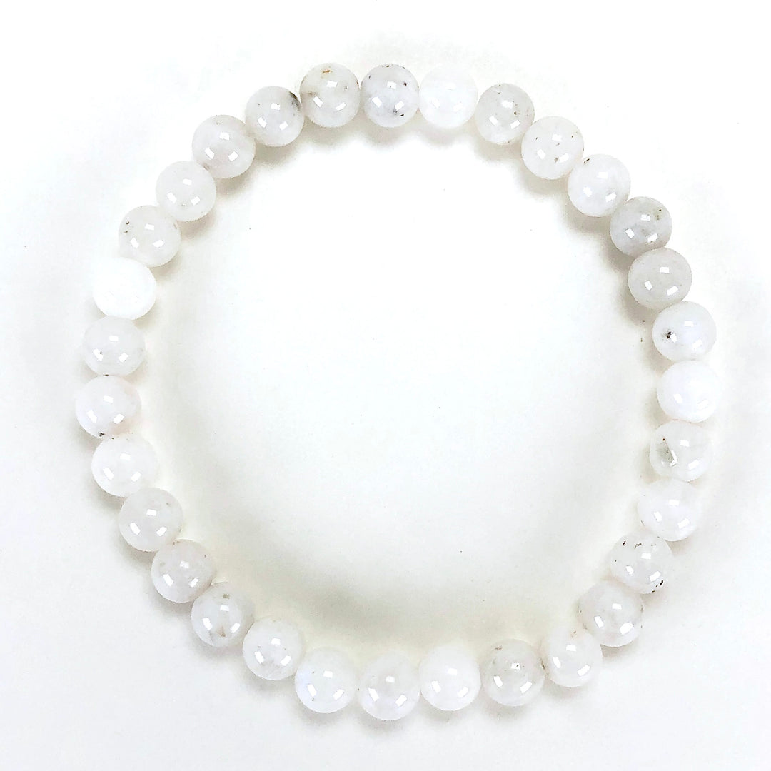 Moonstone 6mm Beaded Gemstone Bracelet on a white background.