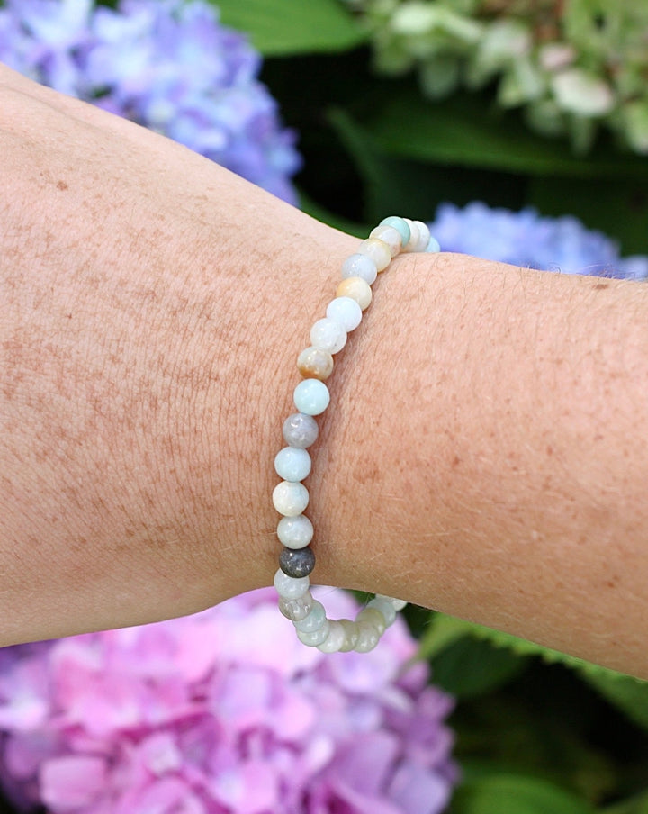 Children's Multi Amazonite 4mm Gemstone Bracelet on a wrist