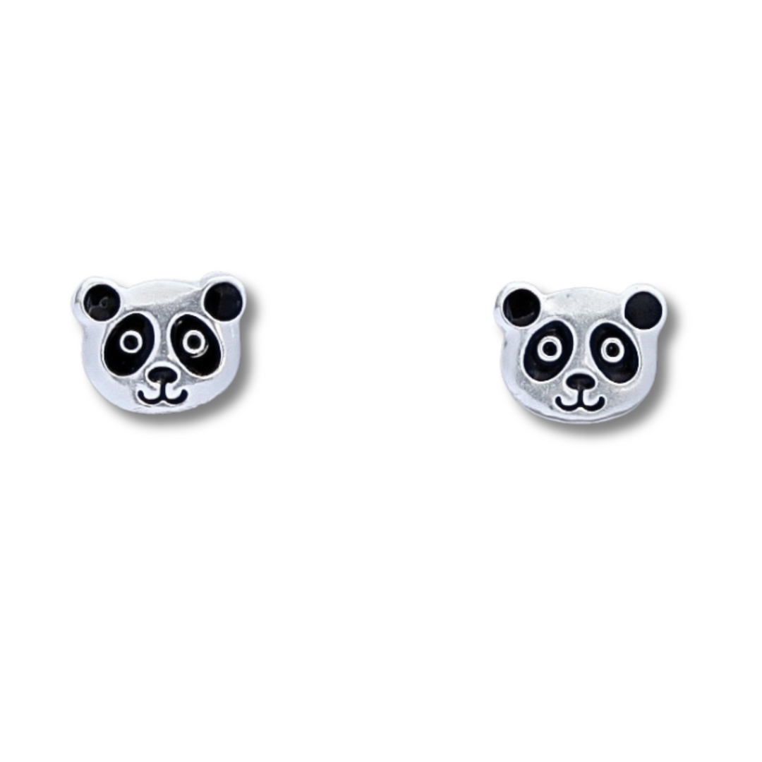 Panda Sterling Silver Earrings on a white background.