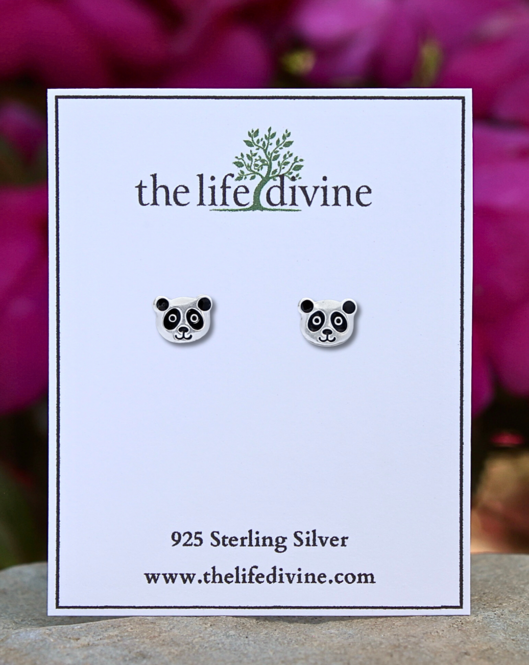 Panda Sterling Silver Earrings on a card