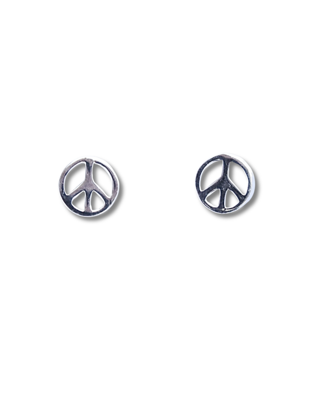 Peace Sign Sterling Silver Earrings on a white background.