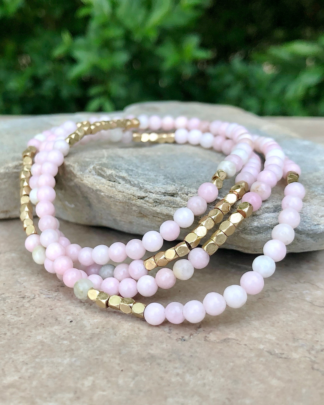 Pink Opal With Gold Accents Gemstone Wrap