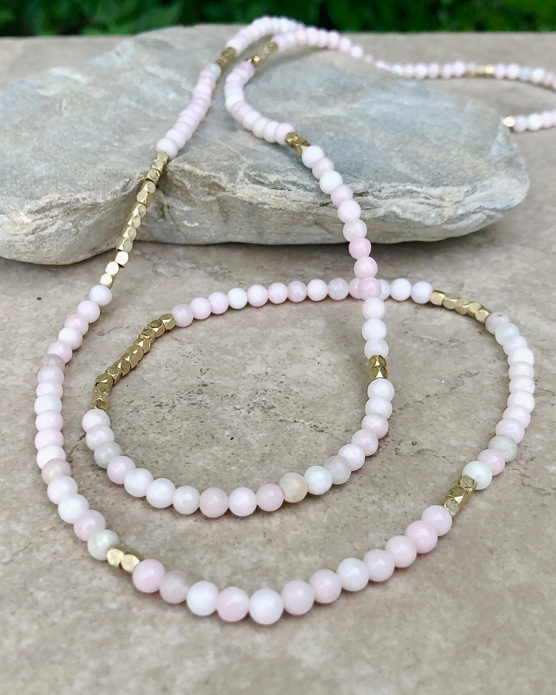 Pink Opal With Gold Accents Gemstone Wrap